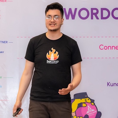 Sakar Upadhyaya Khatiwada Speaking at a Tech Event